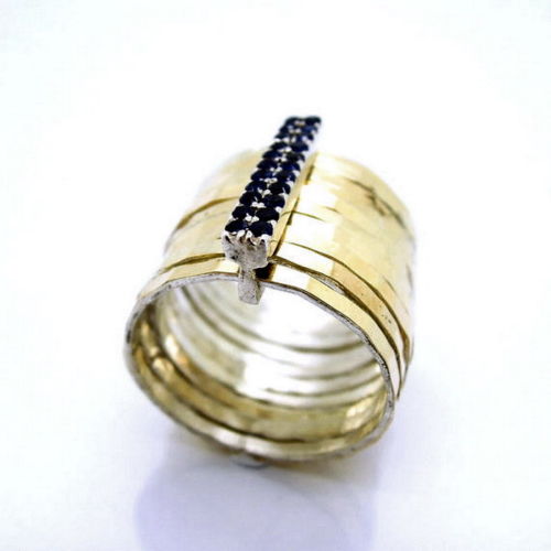 Hadar Designers Handmade 9k Gold 925 Silver Sapphire Multi Ring Chunky Rings Made in Israel