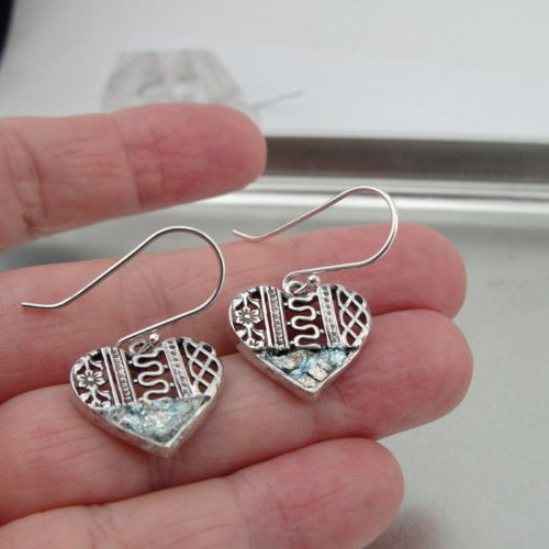 Sterling silver Roman Glass Heart Necklace Pendant Set