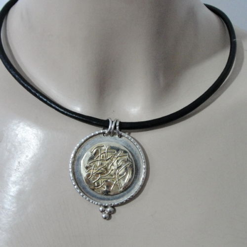 Hadar Jewelry Handmade 24k Gold Plated Leather 925 Sterling Silver Pendant