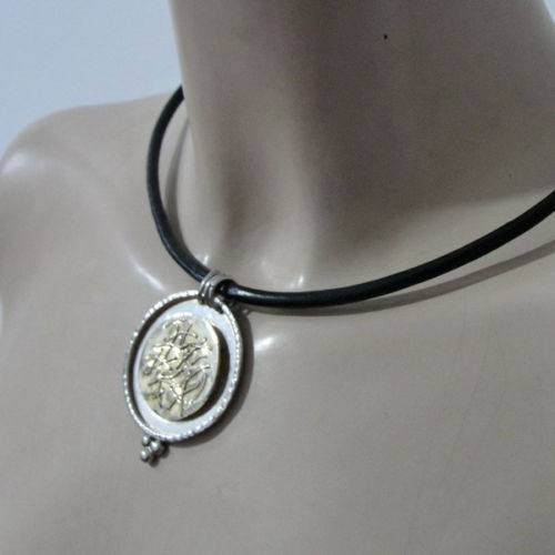 Hadar Jewelry Handmade 24k Gold Plated Leather 925 Sterling Silver Pendant