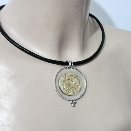Hadar Jewelry Handmade 24k Gold Plated Leather 925 Sterling Silver Pendant
