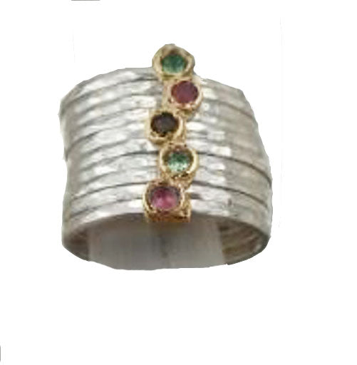 Long Stackable 9k Yellow Gold 925 Silver Tourmaline Ring