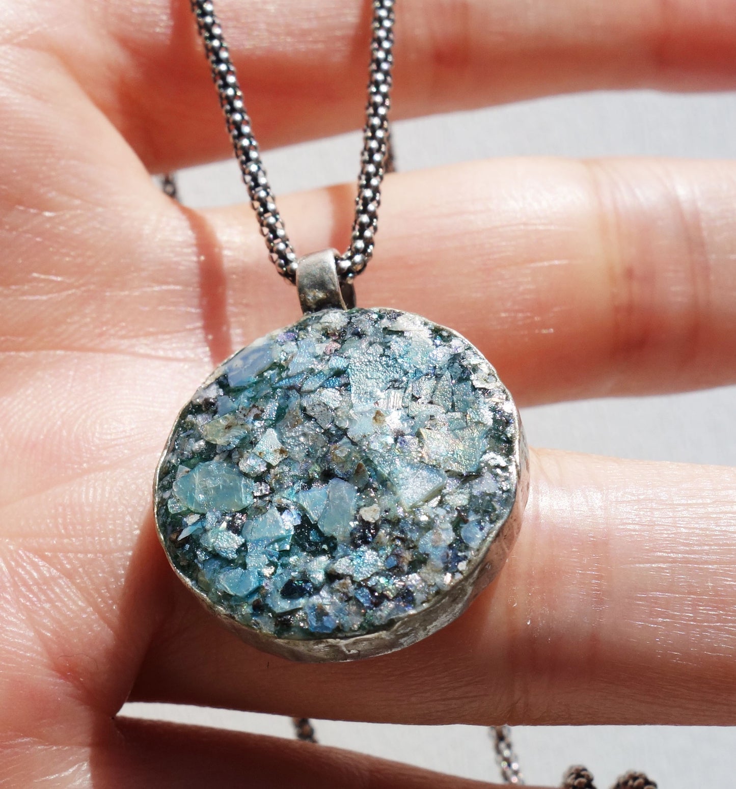 Sterling Silver Roman Glass Star of David Pendant Roman Glass Antique Pendant