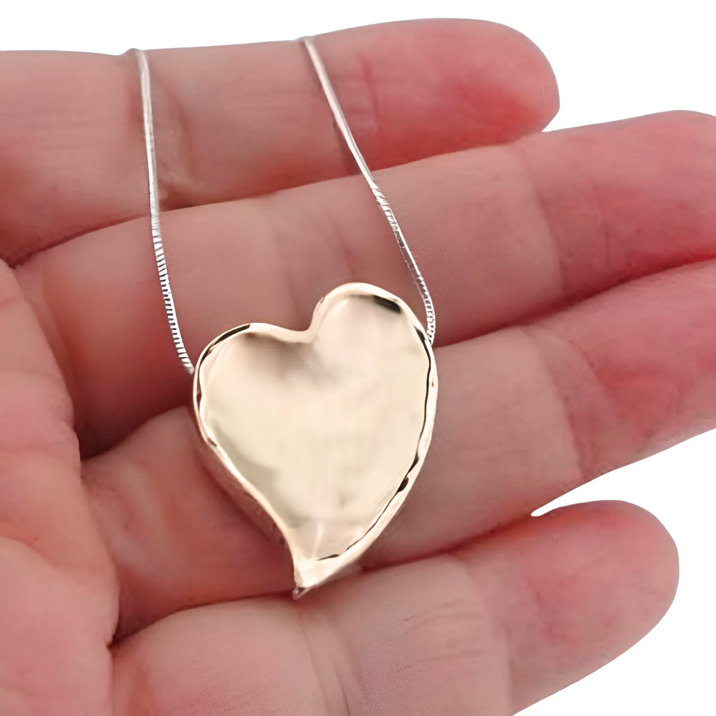 Hadar Jewelry Handmade 9k yellow Gold 925 Silver Large Heart Pendant