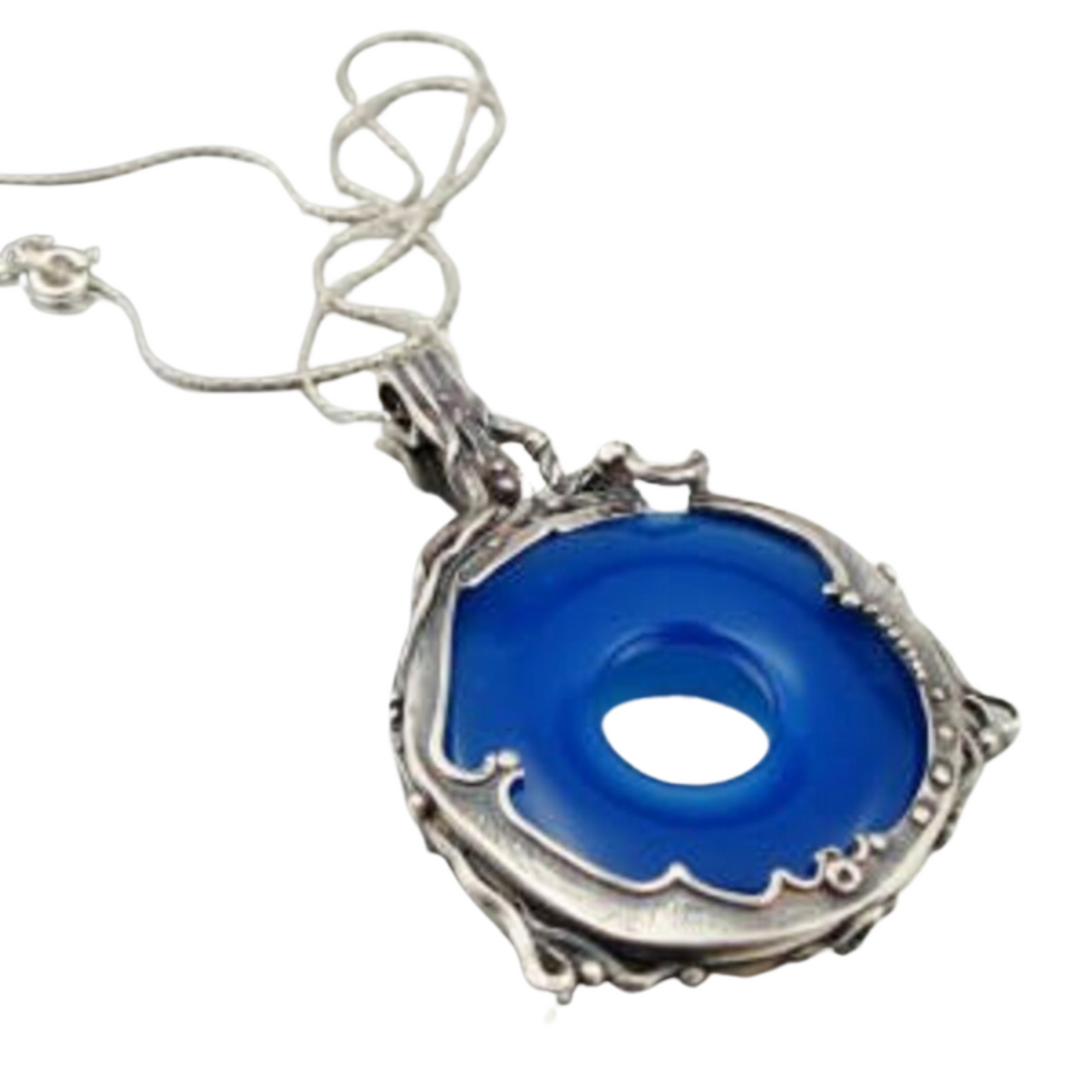 A HUGE 40mm Genuine natural Blue agate stone held by a beautiful sculpture of 925 sterling silver, Israeli jewelry, Israeli design, gift for her, unisex jewelry, unisex pendant, round blue agate pendant, boho chic jewelry, made in Israel