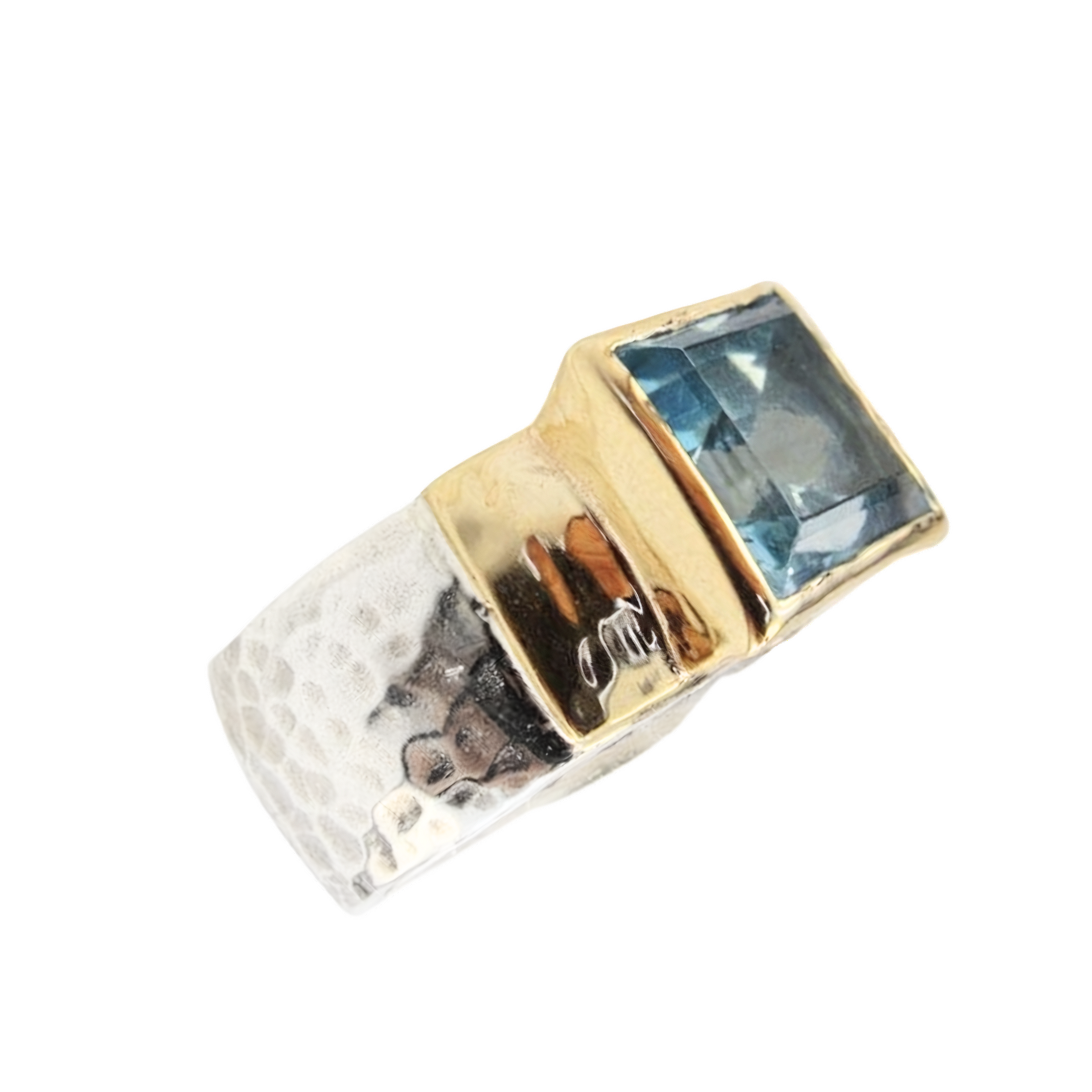 Square Blue Topaz Ring, silver and gold, chunky ring, square gemstone ...