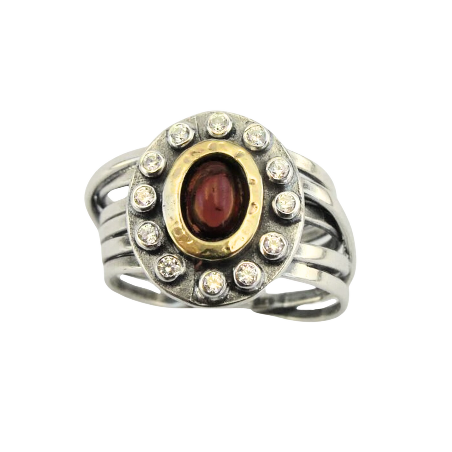 Garnet And Zircon Silver and Gold Ring