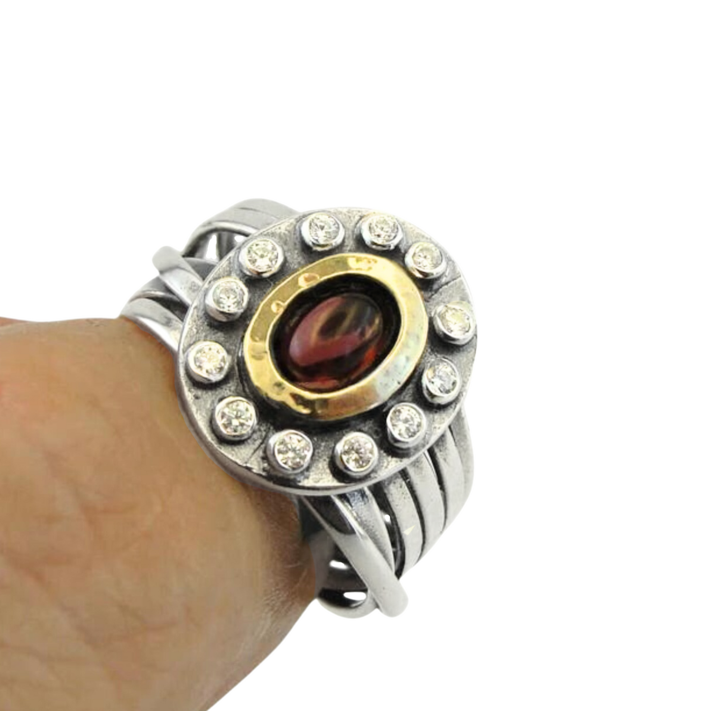 Garnet And Zircon Silver and Gold Ring