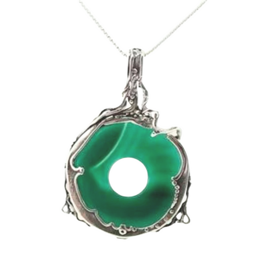 Ready to Ship for Christmas – Sculptural Sterling Silver Green Agate Pendant