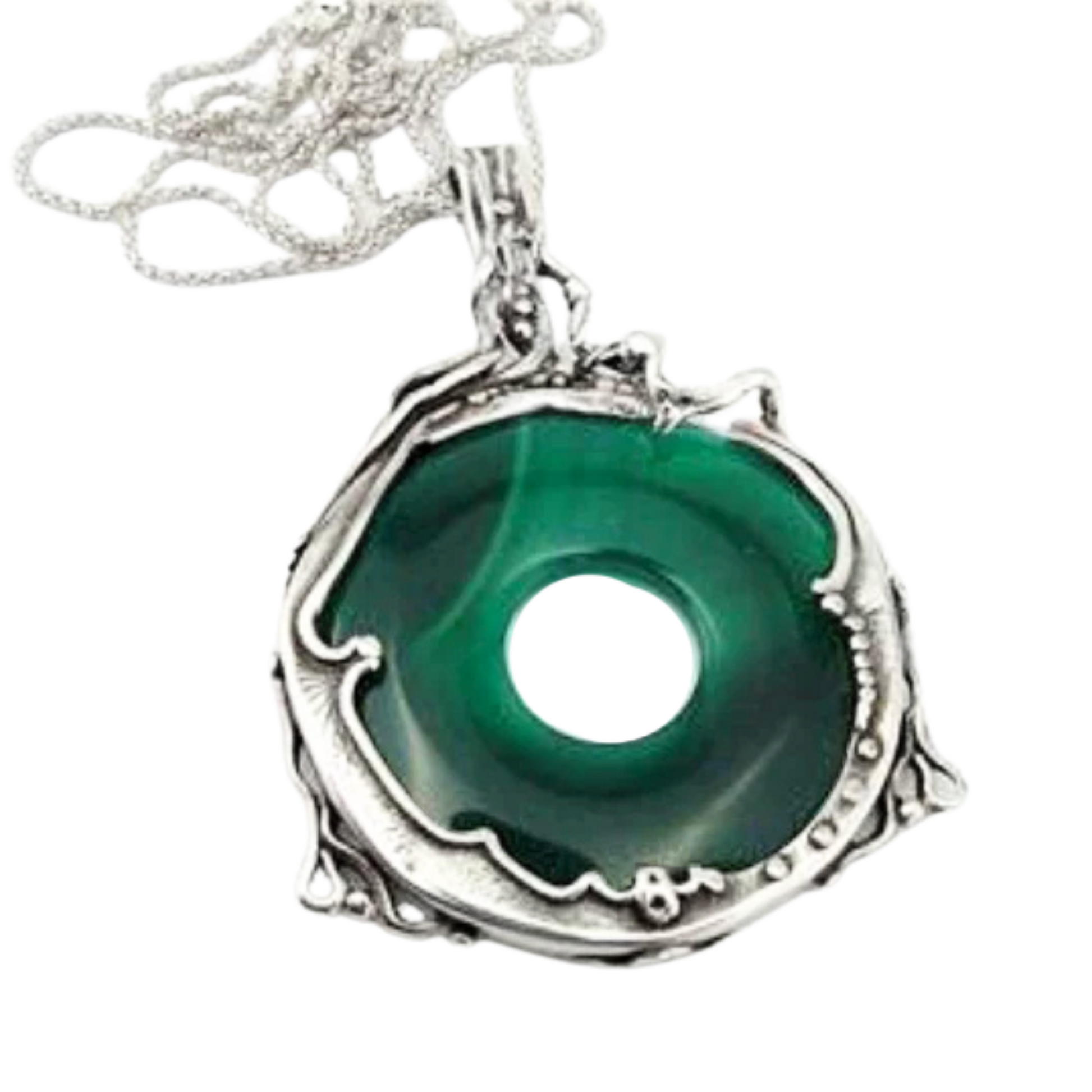 Stunning 40mm natural green agate pendant set in sculptural sterling silver. A meaningful and elegant gift, perfect for Christmas