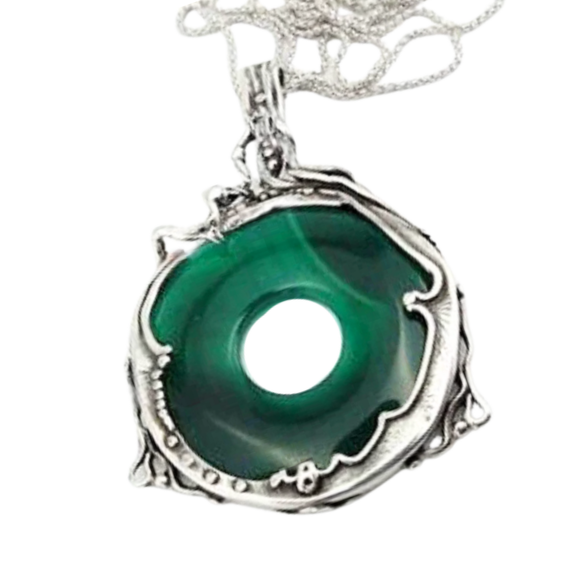 Stunning 40mm natural green agate pendant set in sculptural sterling silver. A meaningful and elegant gift, perfect for Christmas