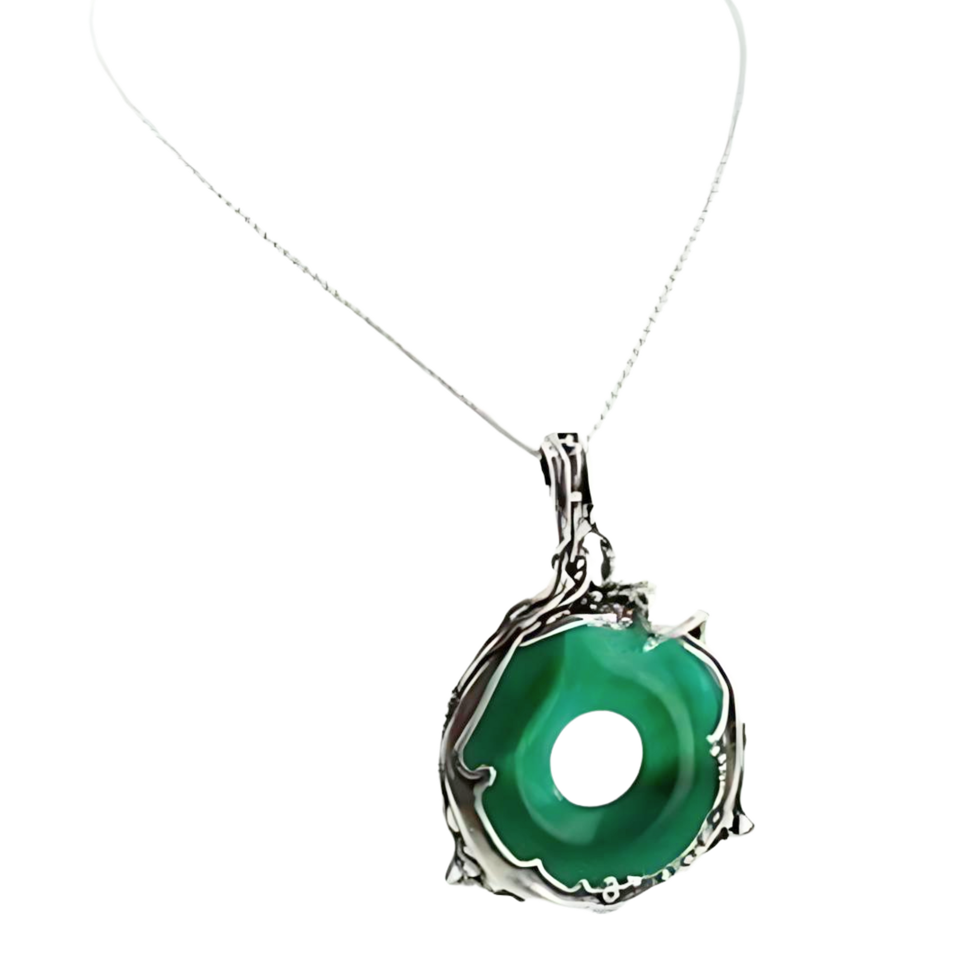 Stunning 40mm natural green agate pendant set in sculptural sterling silver. A meaningful and elegant gift, perfect for Christmas