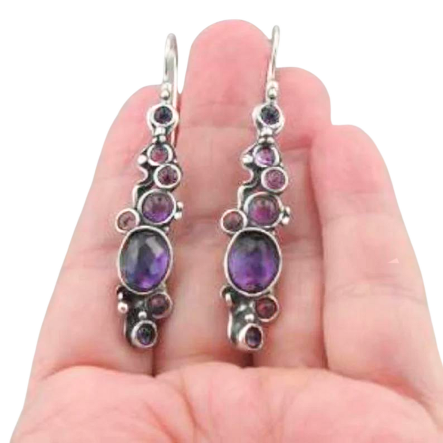 Long Sterling Silver Purple Amethyst Earrings