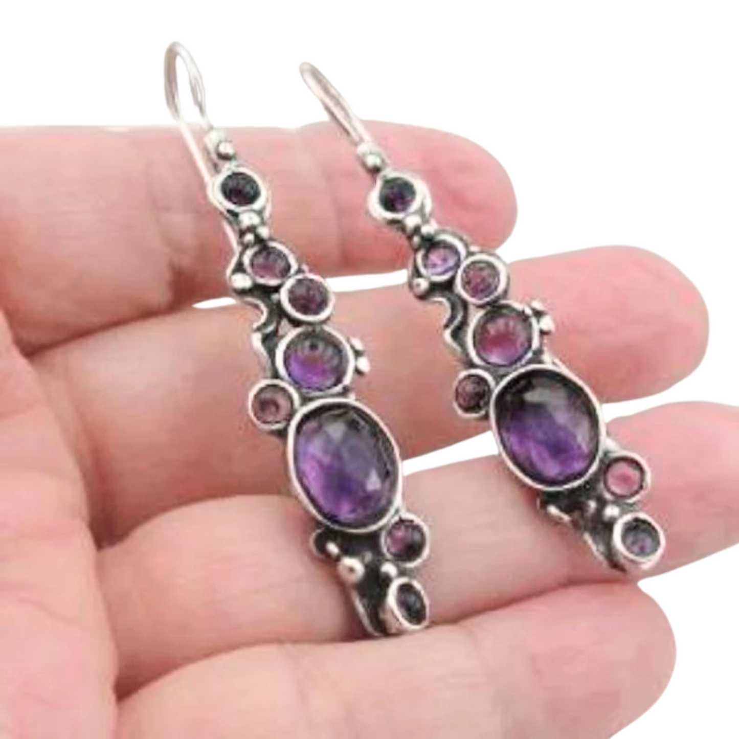 Long Sterling Silver Purple Amethyst Earrings