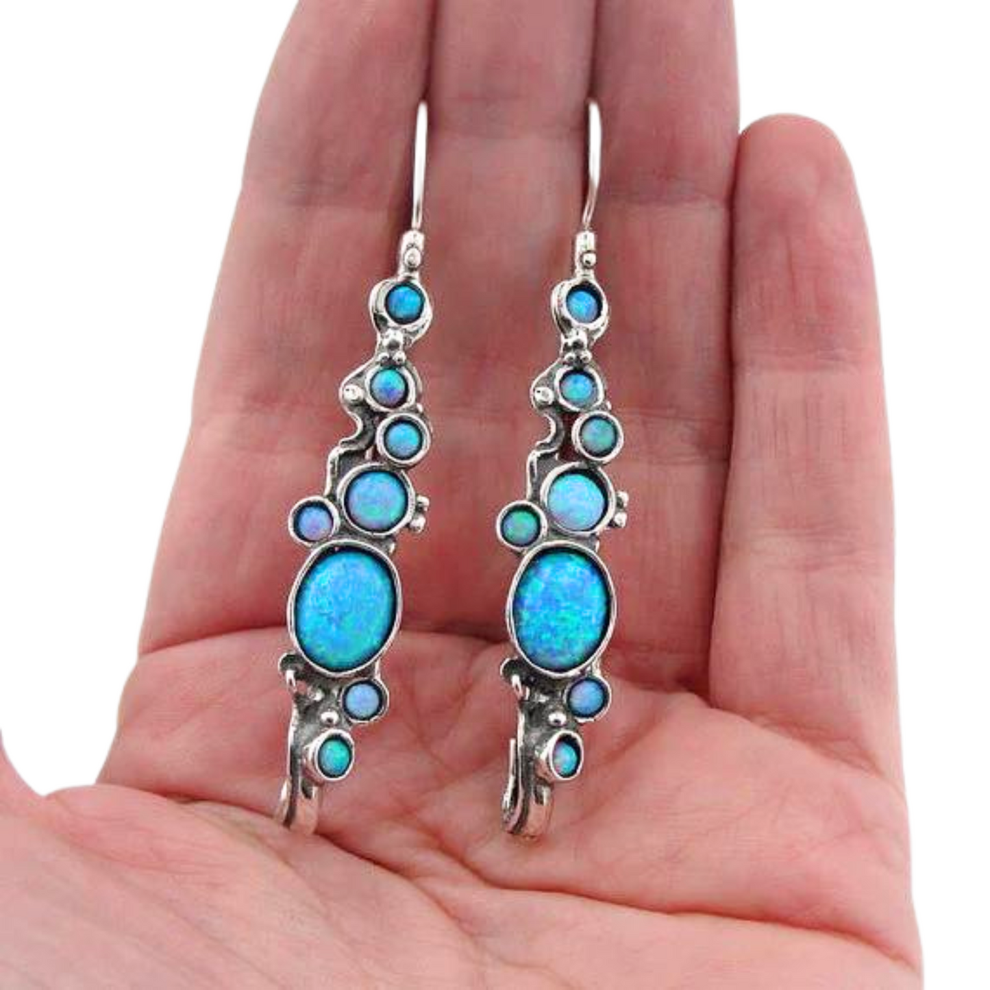 Long Blue Opal Earrings