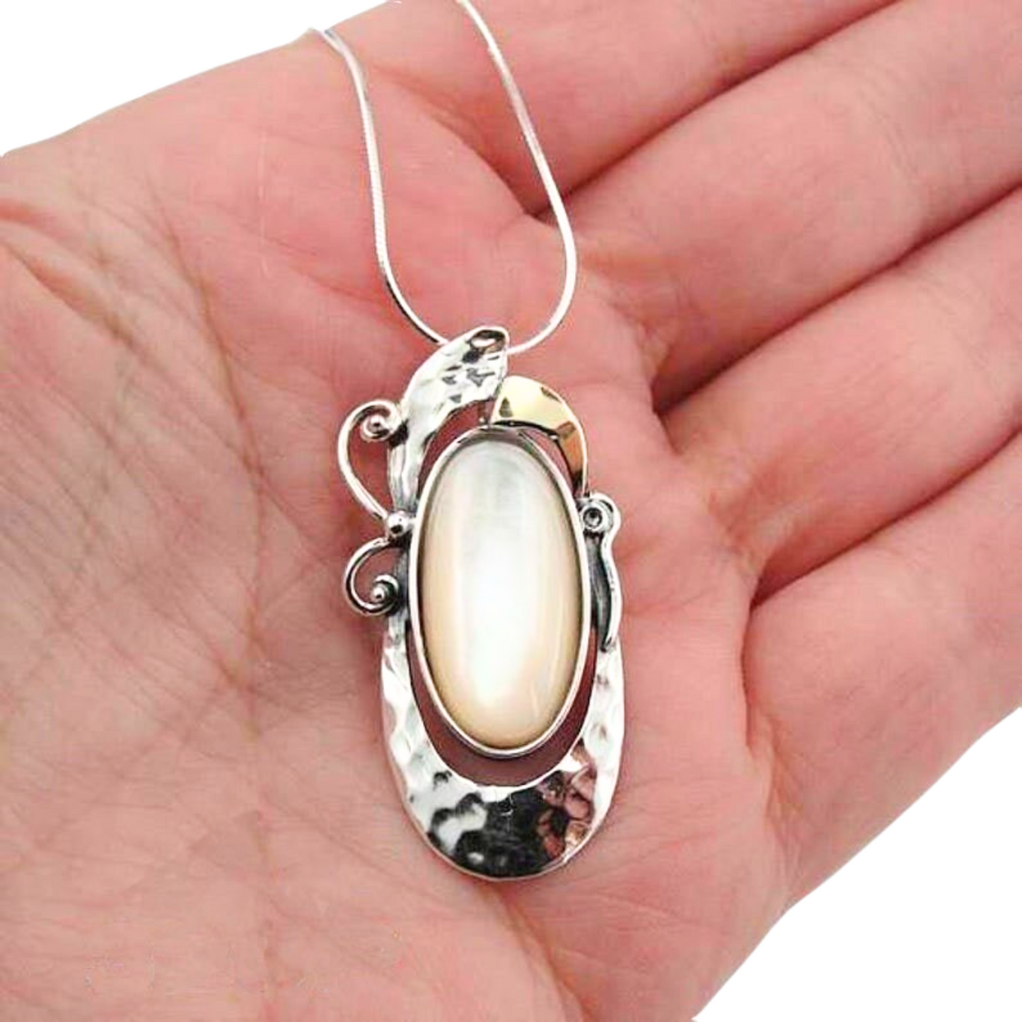 Mother of Pearl Pendant, Silver & Gold Necklaces with mother of pearl gemstone