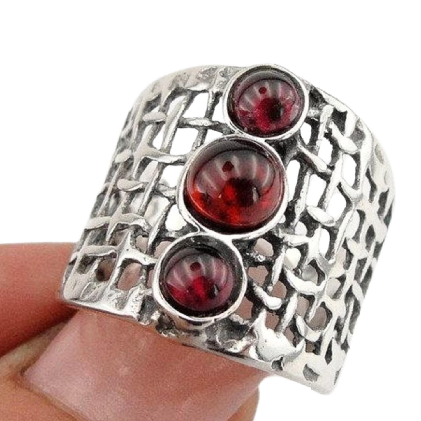 Sterling silver net texture and Garnet ring