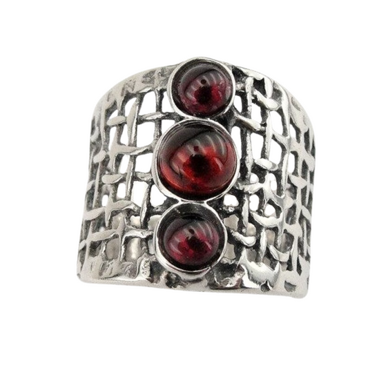 Sterling silver net texture and Garnet ring