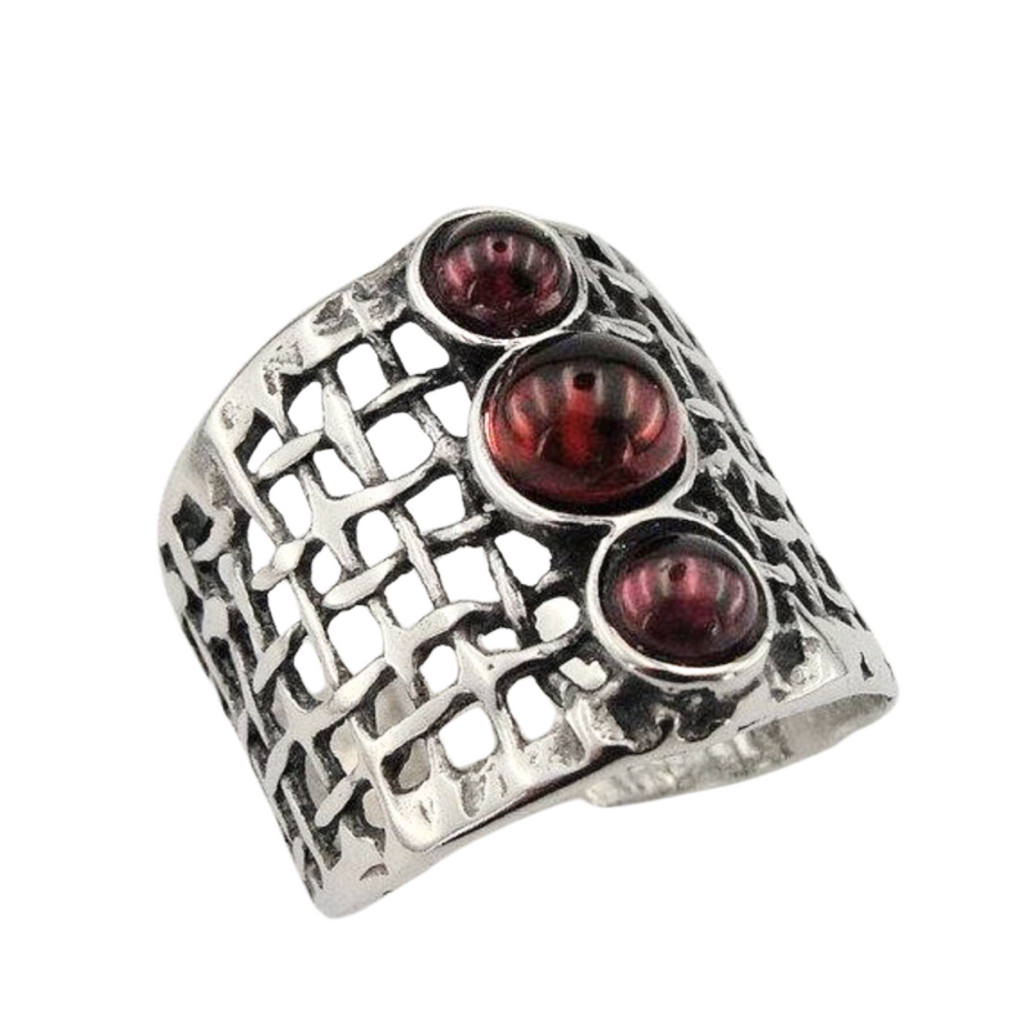 Sterling silver net texture and Garnet ring