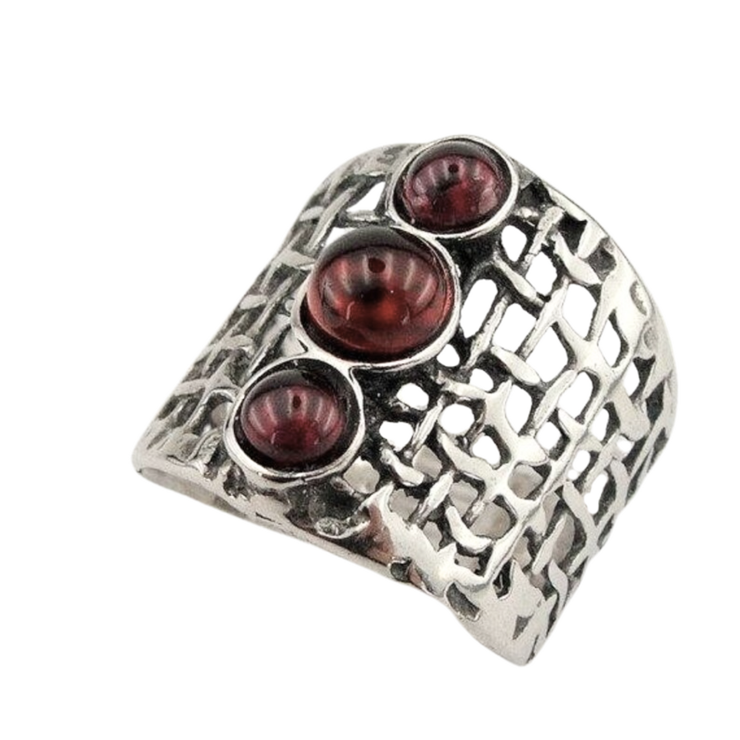 Sterling silver net texture and Garnet ring