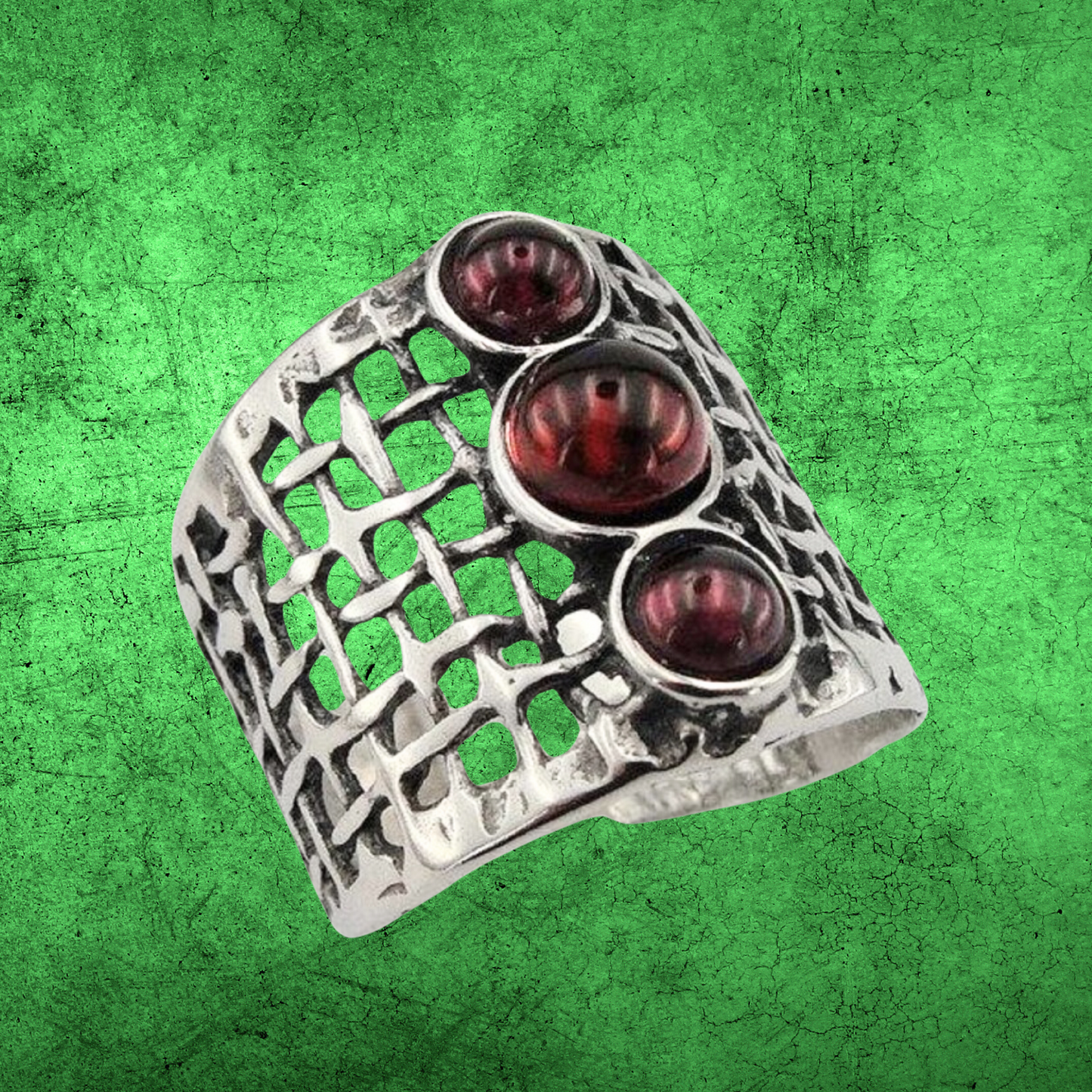 Sterling silver net texture and Garnet ring