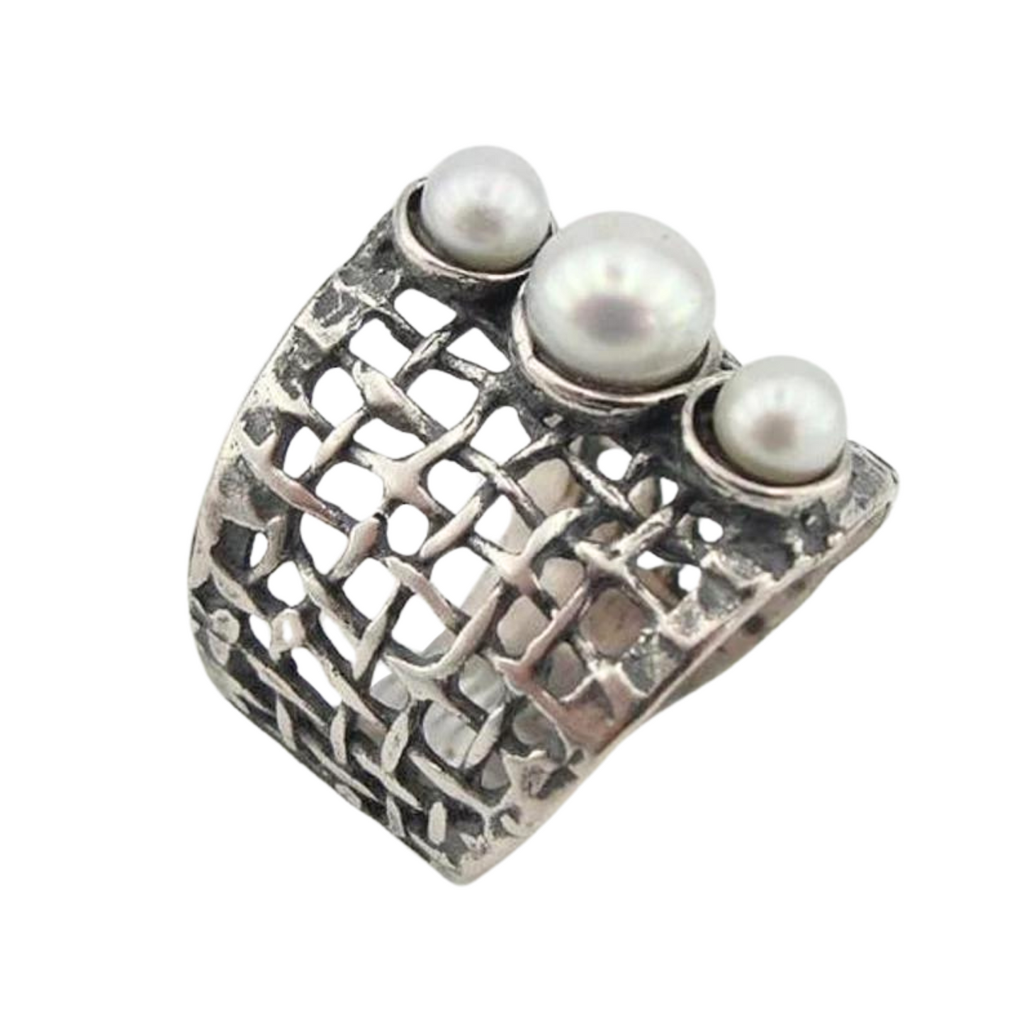 Net sterling silver Ring With Natural pearls, Blacked Silver