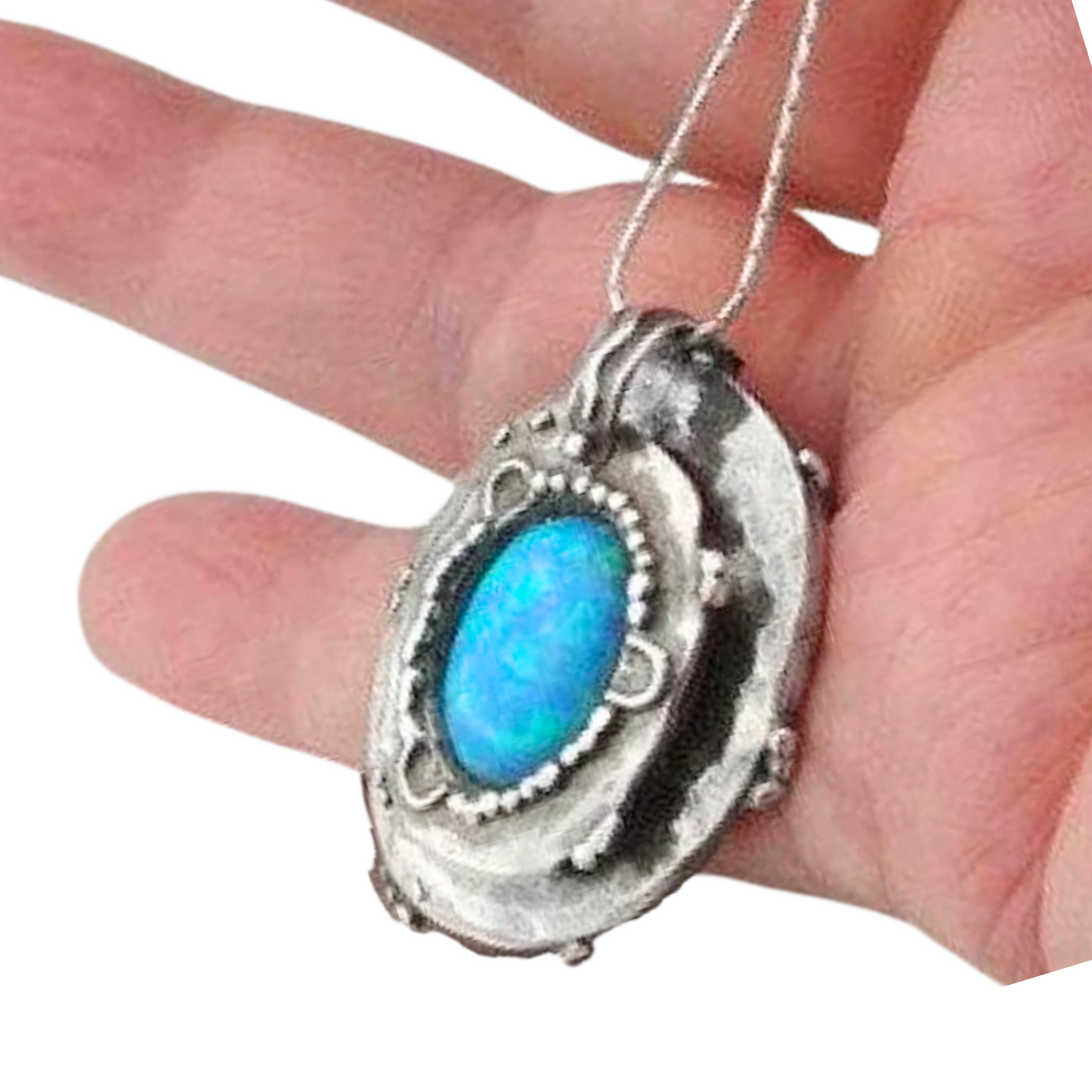 Opal Pendant, Oval Sterling Silver Pendant, Blue Pendant, Unisex Pendant, Israeli Jewelry