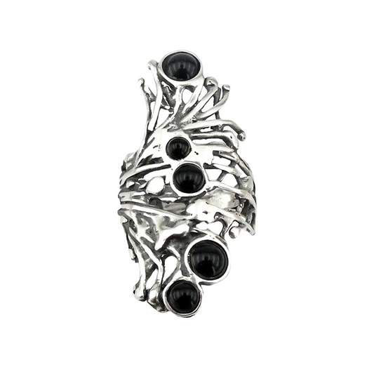 Long Sterling Silver Onyx Ring, wide silver ring, Onyx Ring, Unisex ring, Black gemstone ring, Unique Sterling silver ring, unique design