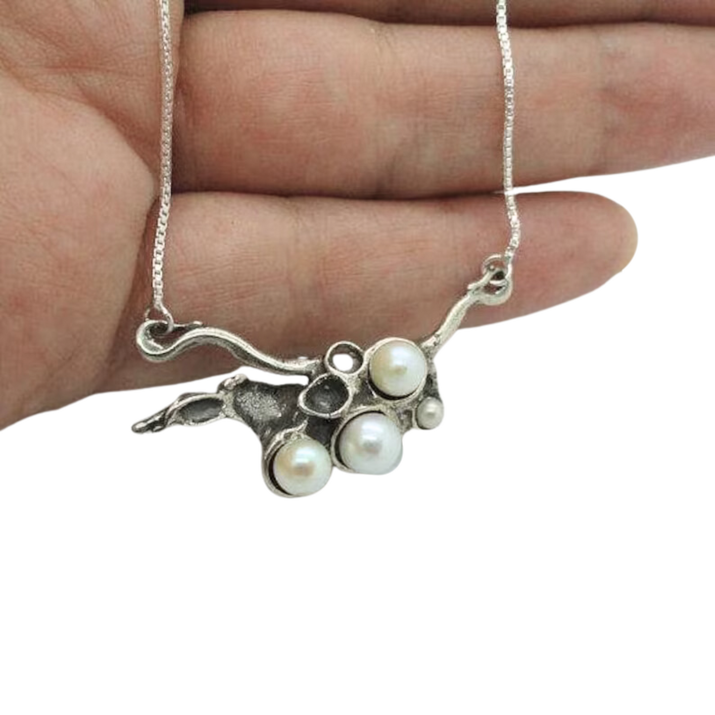 Pearl Pendant, Handmade Fine Sterling Silver Cluster Pearl Pendant