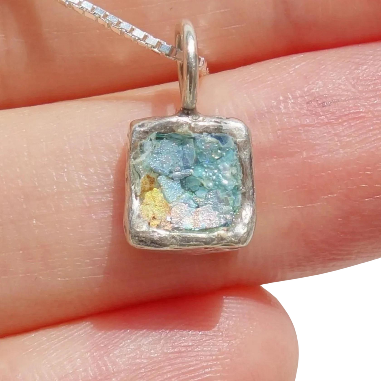 Roman Glass Pendent, Silver pendant withsquare Genuine antique 2000 years old Roman Glass.