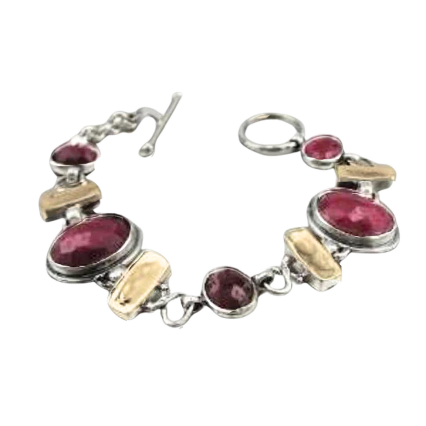 Natural RUBY Silver and Gold Bracelet