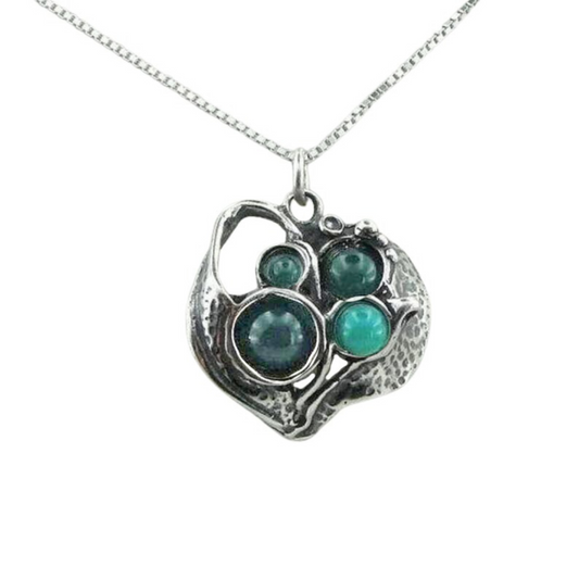 Sculpted Sterling Silver and Green Agate Pendant
