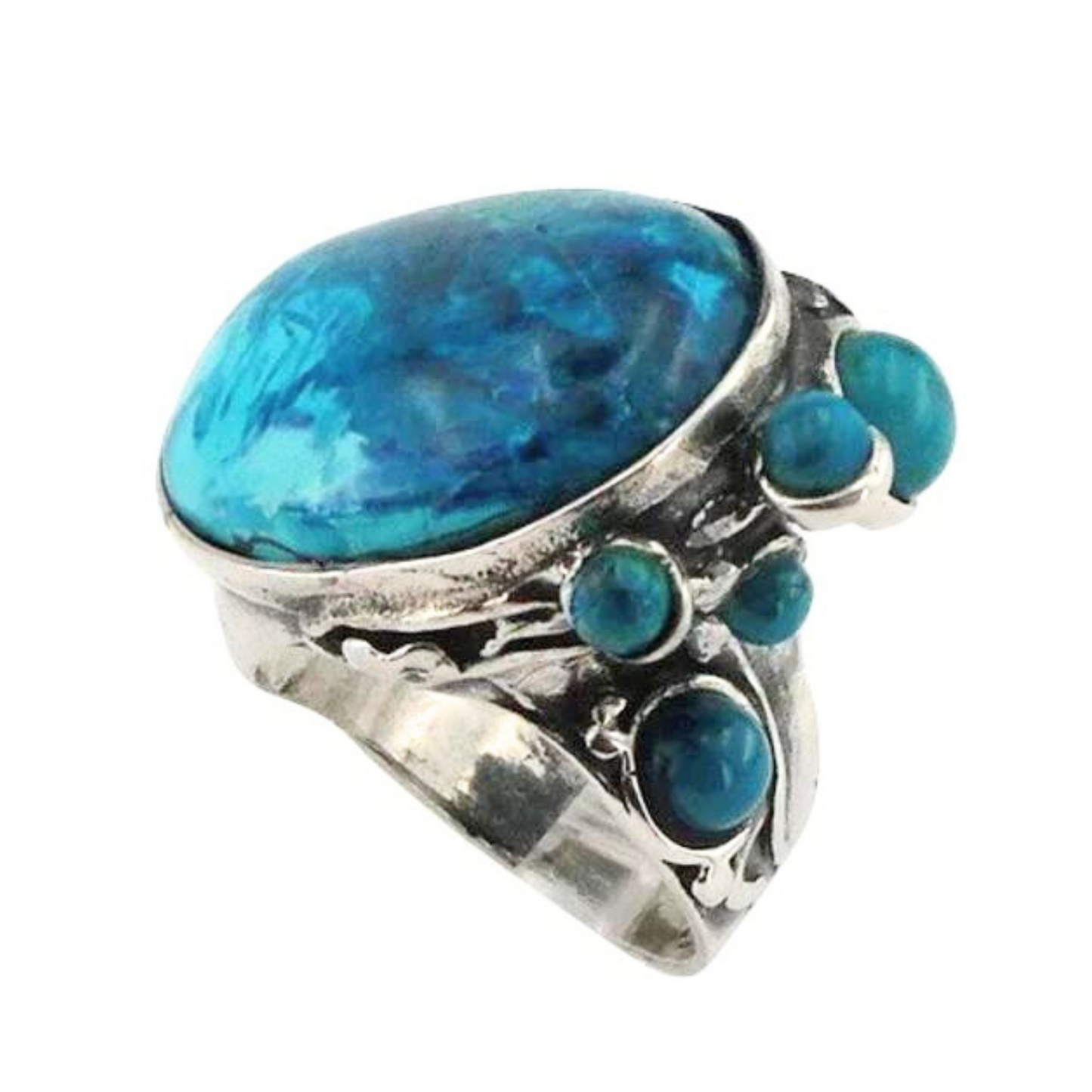 Bold statement silver ring with blue Eilat gemstone
