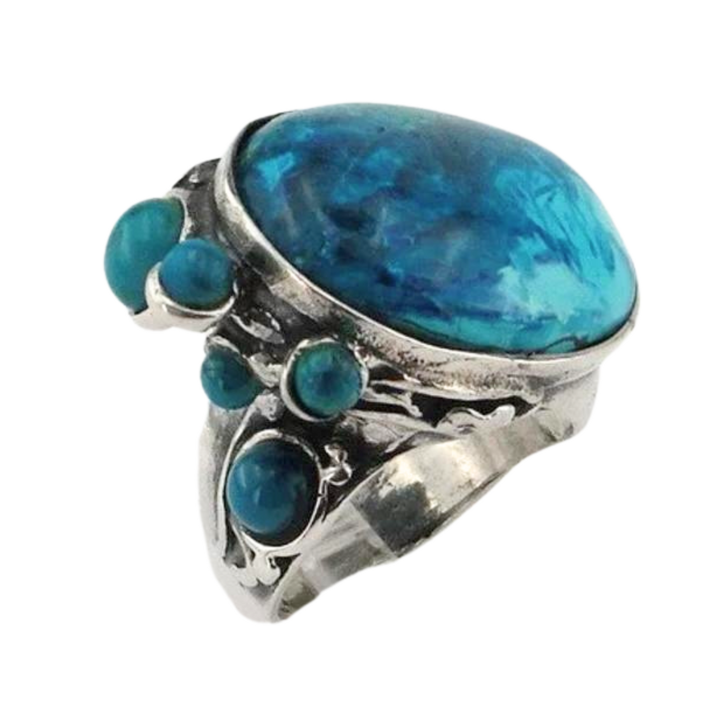 Bold statement silver ring with blue Eilat gemstone