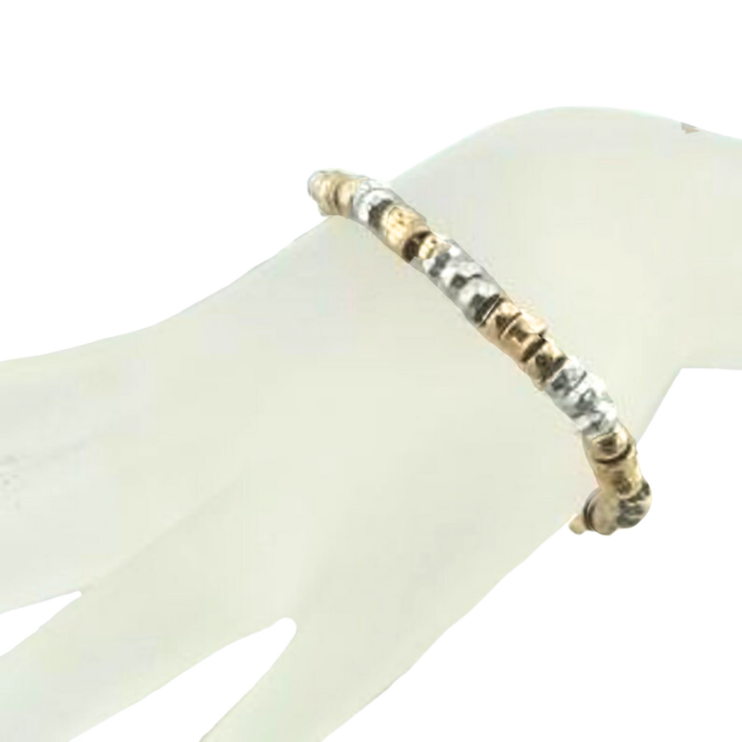 The Bracelet is made of solid Sterling silver and a Yellow gold-filled, 14K. Highlighting the sparkling Solid metal beads.