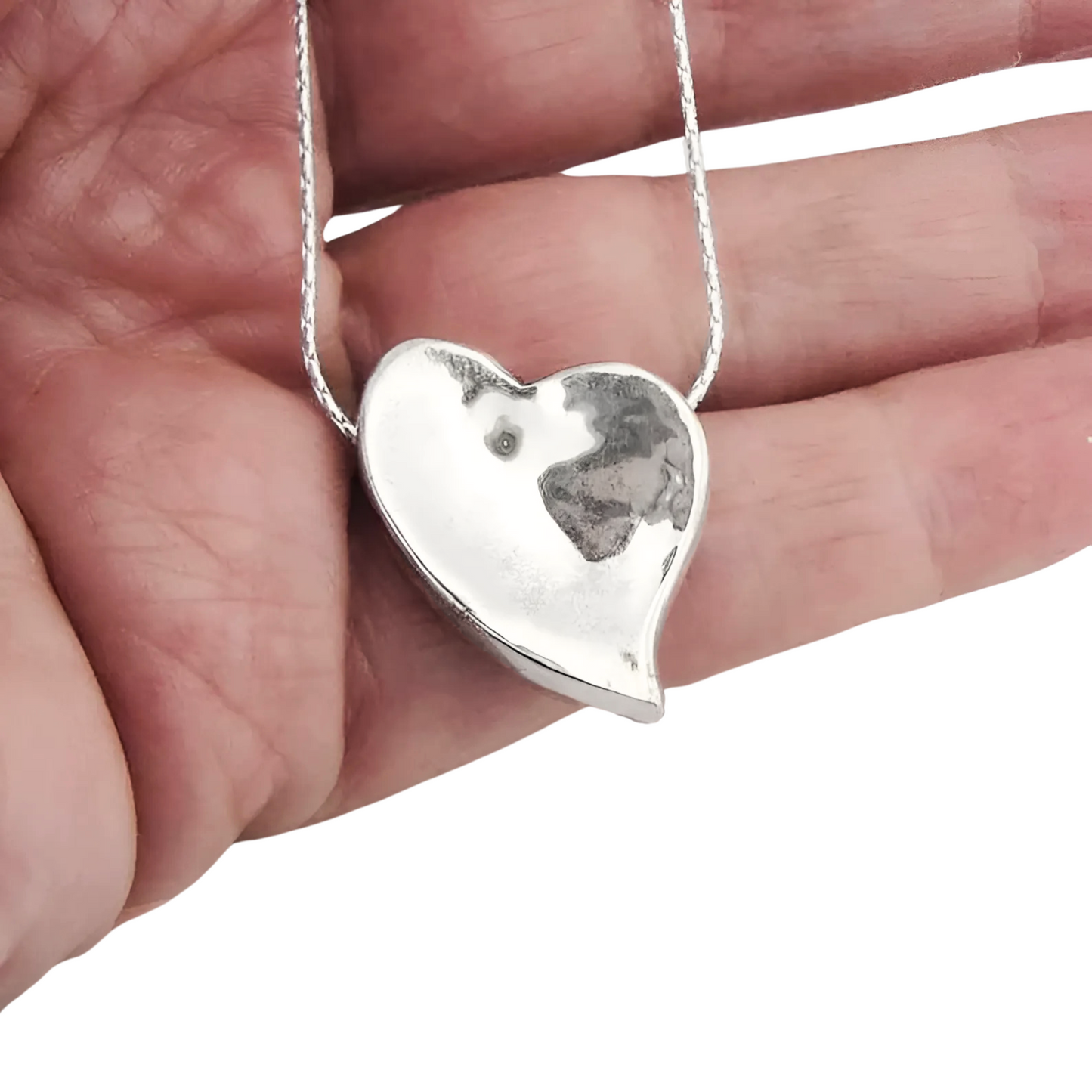 Sterling Silver Heart Pendant Necklace - Solid Silver Heart Jewelry, Christmas Gift for Her, Handmade Romantic Jewelry, Statement Love Necklace