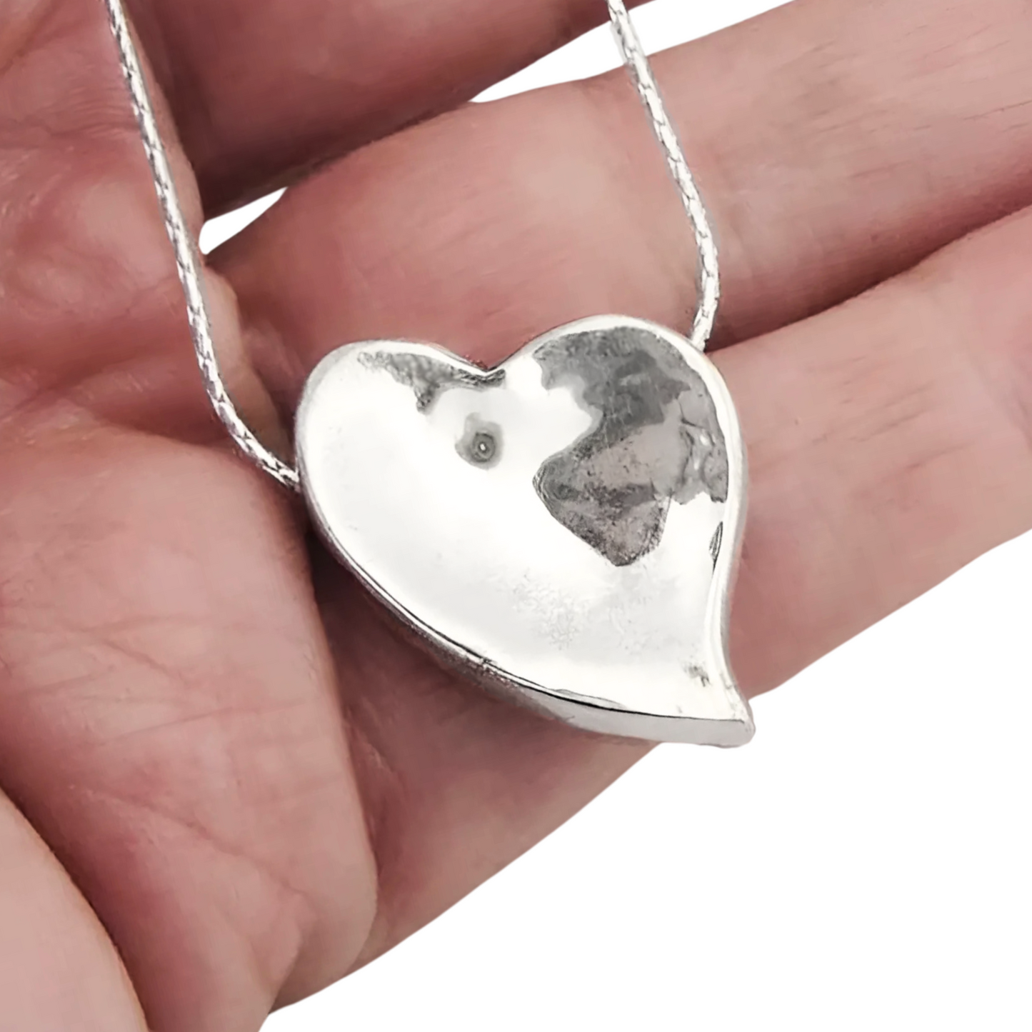 Sterling Silver Heart Pendant Necklace - Solid Silver Heart Jewelry, Christmas Gift for Her, Handmade Romantic Jewelry, Statement Love Necklace