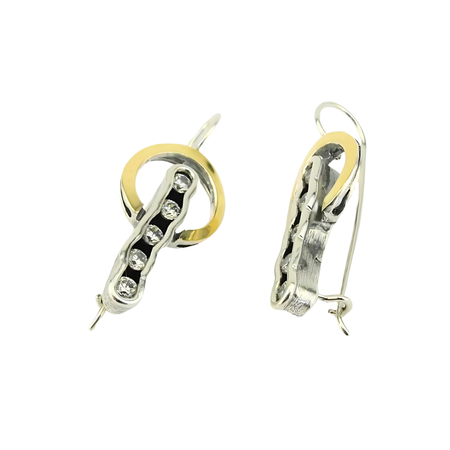 Sterling Silver & 9K Yellow Gold Earrings with Clear Zircon – Ready to Ship for Christmas