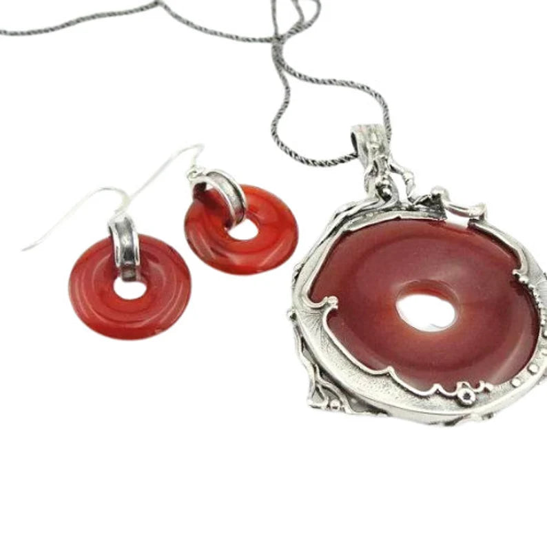 Natural Big Red Carnelian in a solid sterling silver pendant