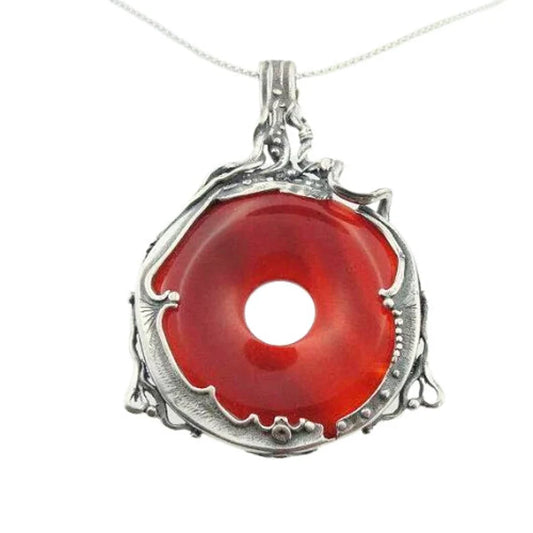 Natural Big Red Carnelian in a solid sterling silver pendant