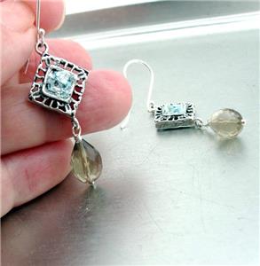 Hadar Designers Drop Dangle Sterling Silver Roman Glass Smokey Earrings (as