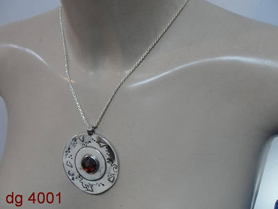 Hadar Pendant , handcrafted A huge round Sterling Silver garnet ,chain, Pendent (dg 4001