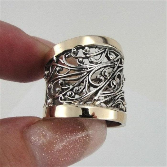 Hadar Jewelry Filigree 9k Gold Sterling Silver Ring any size  (S r11300)