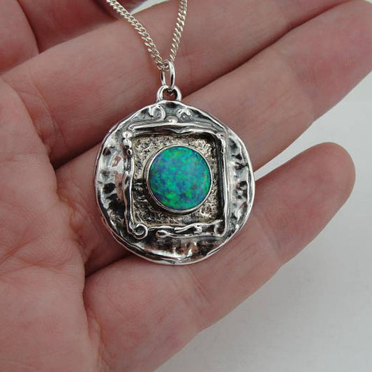 Hadar handcrafted Sterling Silver 925 , Garnet Pendent , chain ,Round pendant free shipping (4008