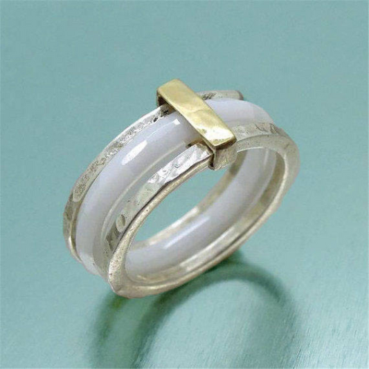 9k Yellow Gold 925 Silver Black Ceramic Ring