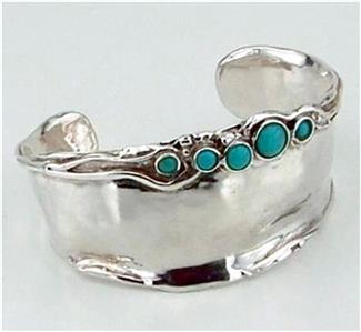 Hadar Designers Handmade 925 Sterling Silver Turquoise Cuff Bracelet 