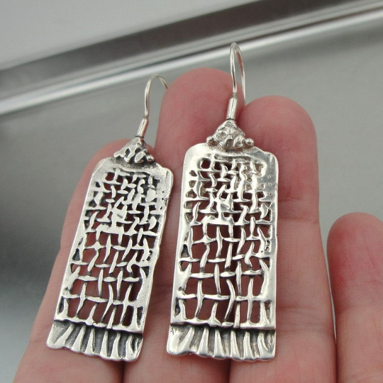 Hadar Jewelry Handmade Unique Art Sterling Silver Long Net Earrings (H)