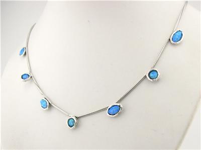 Hadar Designers Handmade Unique 925 Sterling Silver Blue Opal Necklace (as 5549)