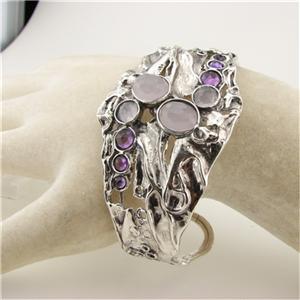 Hadar Jewelry Israel Handmade Artistic Silver Rose Q Amethyst Bracelet 