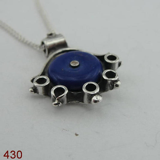 Handcrafted Sterling Silver blue agat Pendant ,chain ,CHRISTMAS , ( 430)